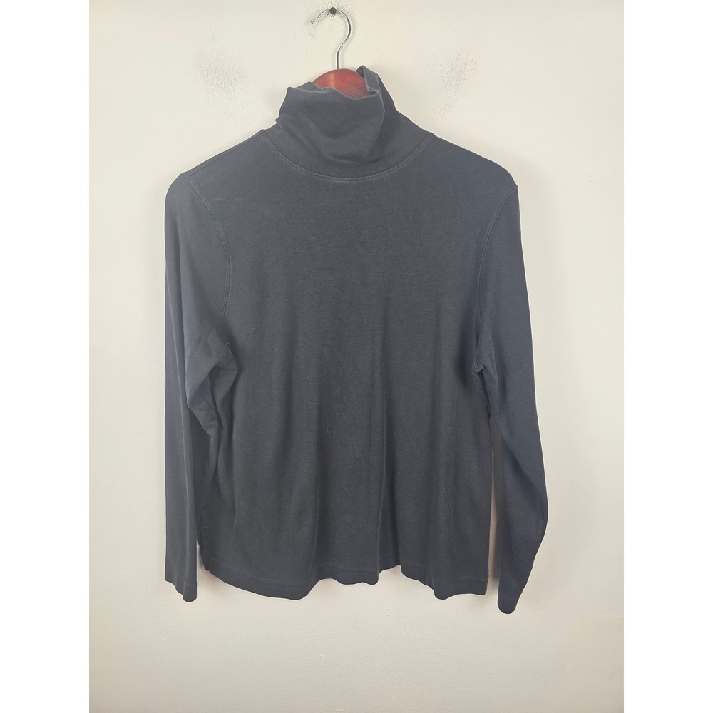 Peruvian Connection Black Pima Cotton Turtleneck Long Sleeve Top Large L